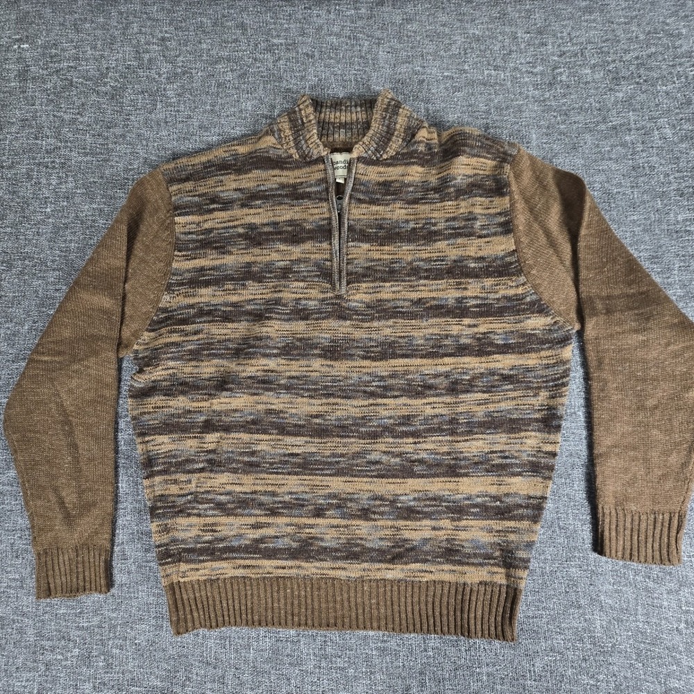 Scandia Woods Mens Brown Space Dye Quarter Zip Wool Blend Sweater Large